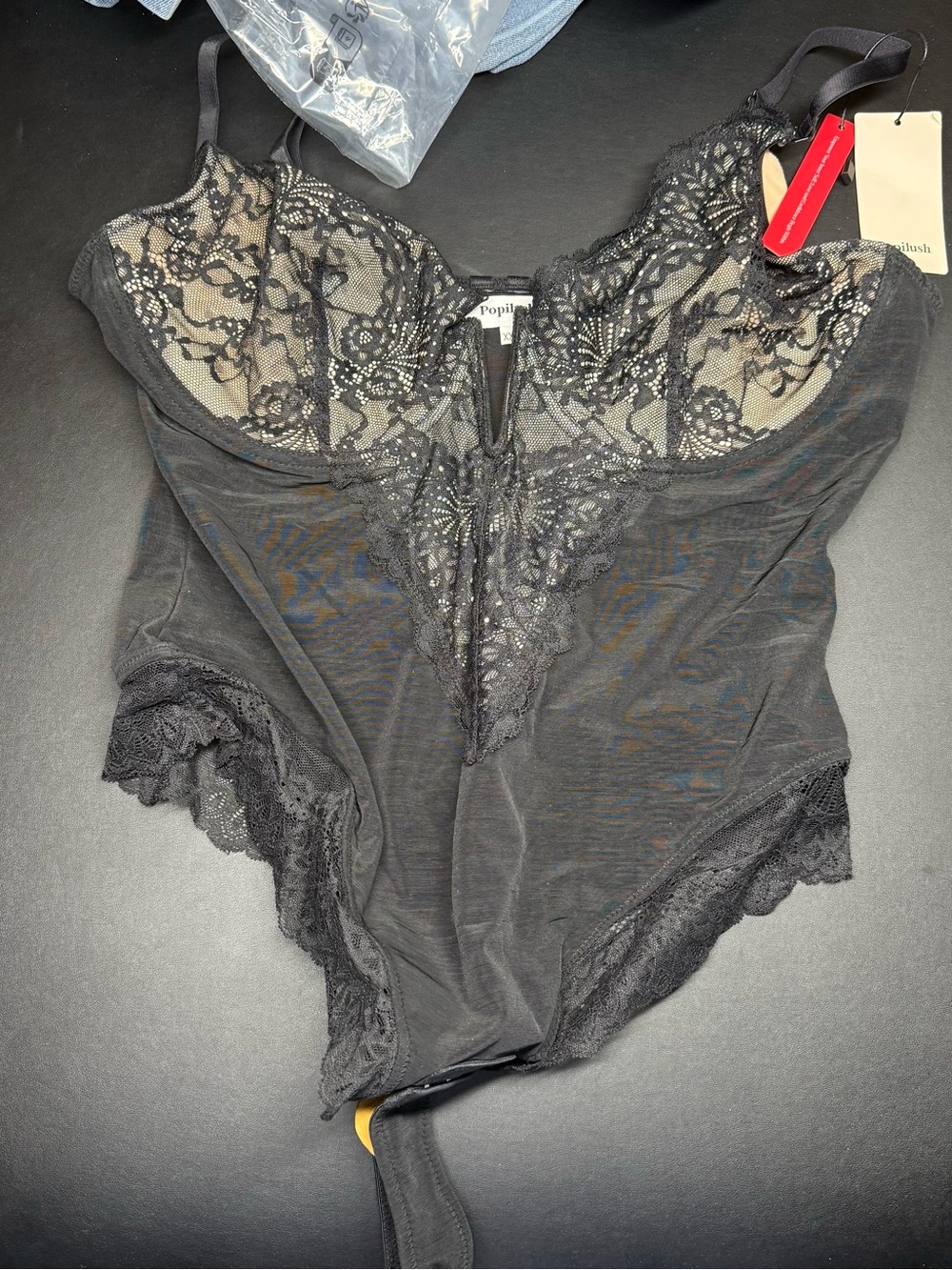 Popilush Black Lace Bodysuit Shapewear